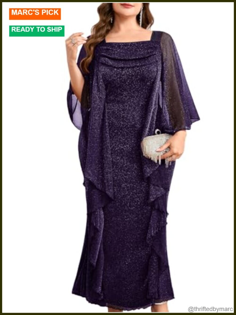 Plus Size Sparkly Formal Dress Ruffles Glitter Evening Gown